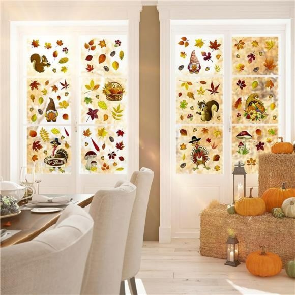 126 PCS Thanksgiving Window Clings Fall Decor Window Decals Sticker Double-Sided - Picture 4 of 7